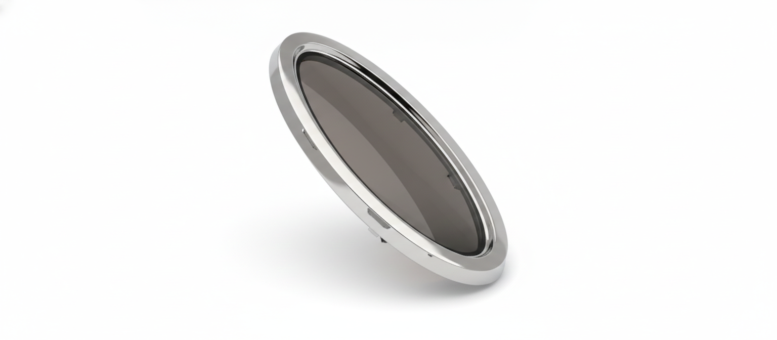Vigia Elíptica - Peça náutica em aço inox para estaleiros
